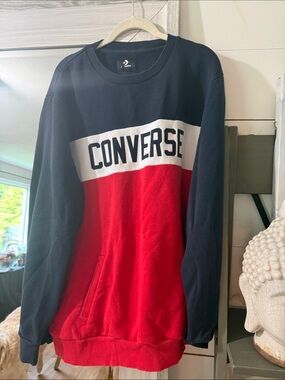 Converse Men’s Colorblock Crewneck Sweater - Red, Black, White